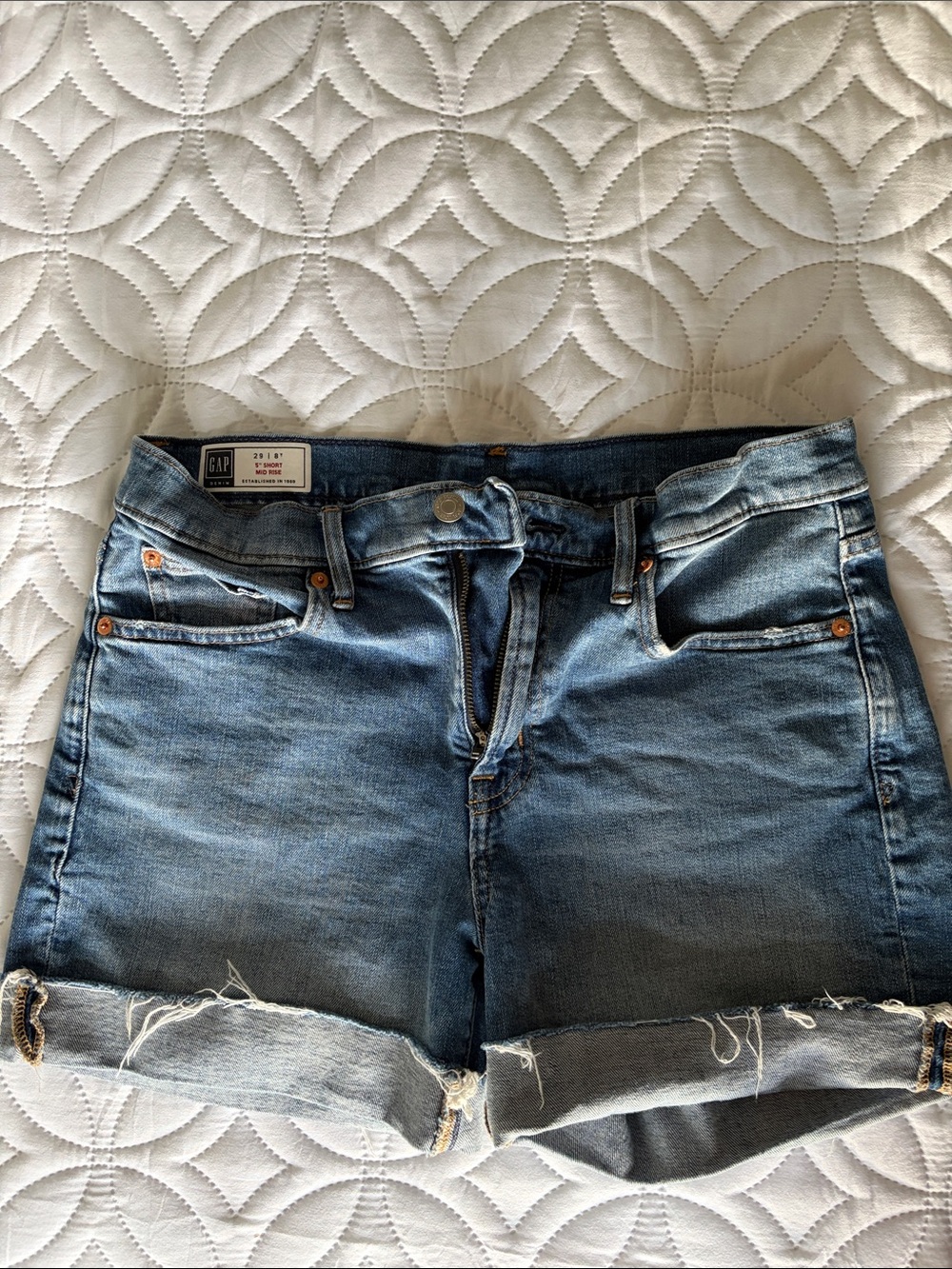 GAP Medium Blue Rolled Cuff Distressed Denim Shorts